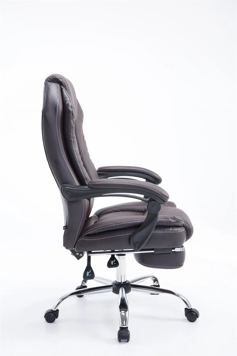 Fauteuil de bureau ergonomique en synthétique marron avec repose-pieds et accoudoirs BUR10379