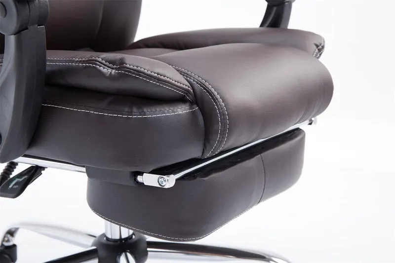 Fauteuil de bureau ergonomique en synthétique marron avec repose-pieds et accoudoirs BUR10379