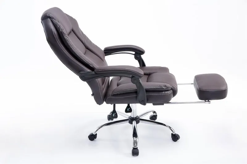 Fauteuil de bureau ergonomique en synthétique marron avec repose-pieds et accoudoirs BUR10379