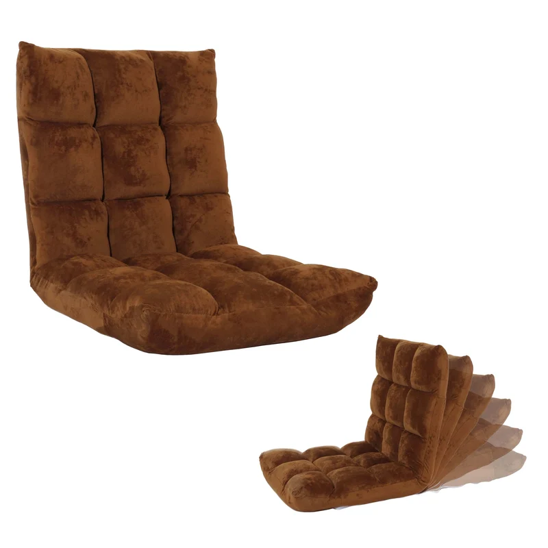 Chaise de sol coussin de sol dossier réglable sur 6 positions de relaxation cadre stable velours marron foncé 04_0006364