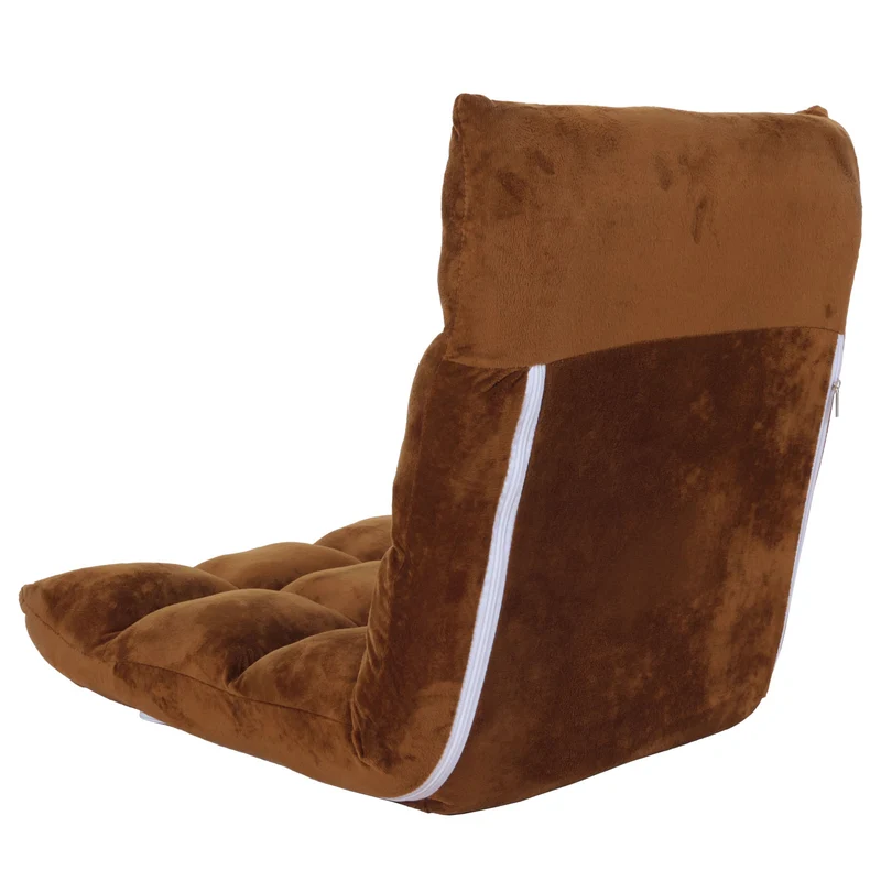 Chaise de sol coussin de sol dossier réglable sur 6 positions de relaxation cadre stable velours marron foncé 04_0006364