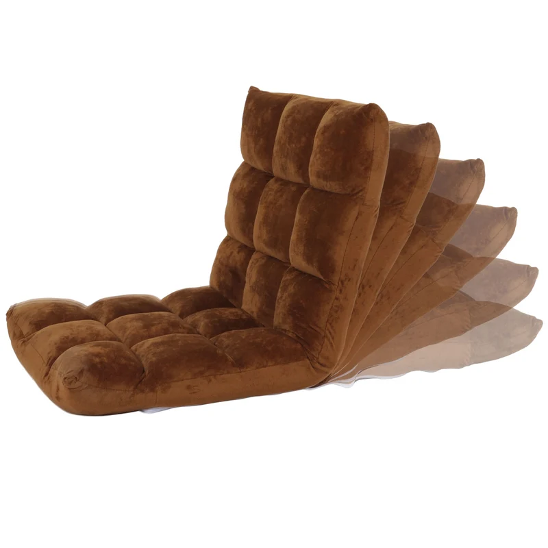 Chaise de sol coussin de sol dossier réglable sur 6 positions de relaxation cadre stable velours marron foncé 04_0006364