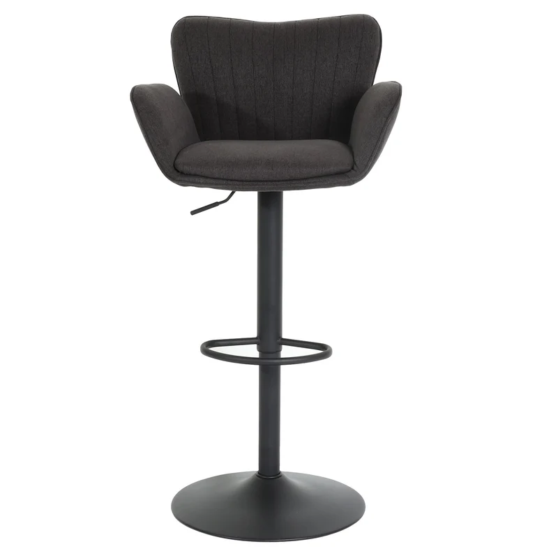 Tabouret de bar x1 pivotant avec accoudoir repose-pieds rotatif en tissu gris foncé base métal noir 04_0008587