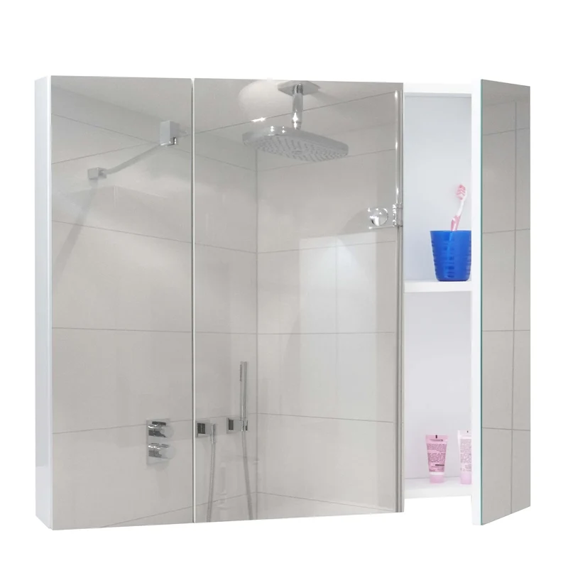 Armoire à miroir meuble de salle de bain mural 6 étagères brillant 70 x 80 x 16 cm blanc 04_0005769