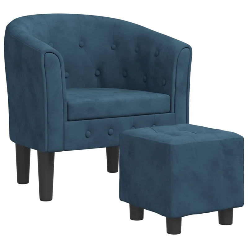 Fauteuil lounge design moderne avec repose-pieds en velours bleu foncé DEC026830