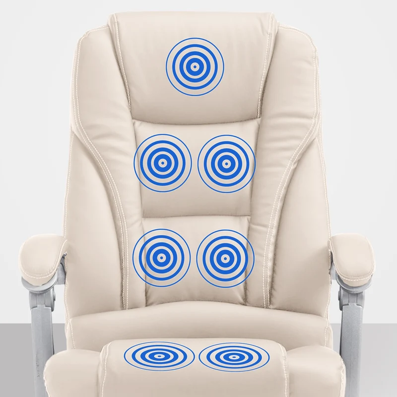 Fauteuil de bureau avec fonction massage repose-pieds dossier inclinable en PVC crème 10_0002583