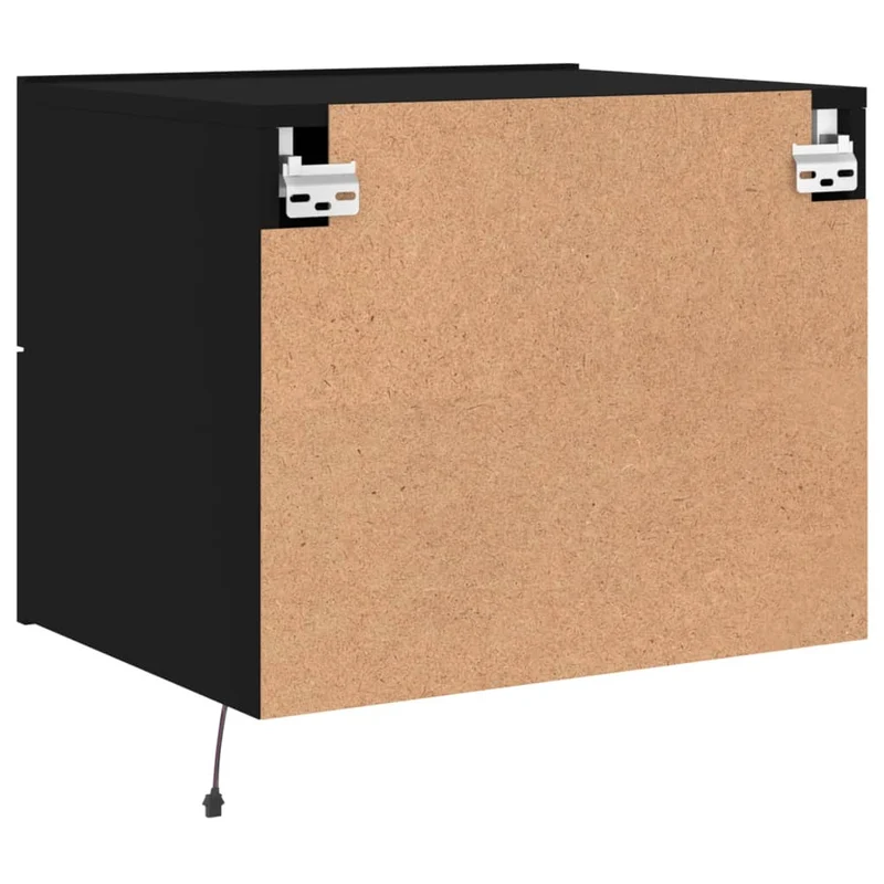 Lot de 2 tables de chevet murales avec tiroirs et lumières LED en bois d'ingénierie noir DEC036161