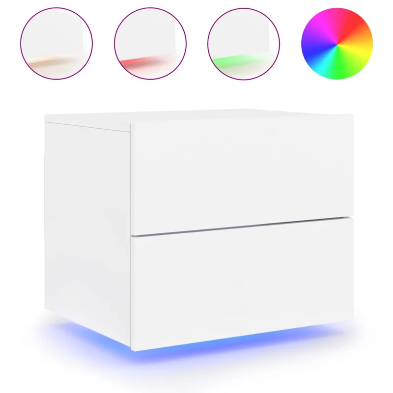 Lot de 2 tables de chevet murales avec lumières LED deux tiroirs bois d'ingénierie blanc DEC036121
