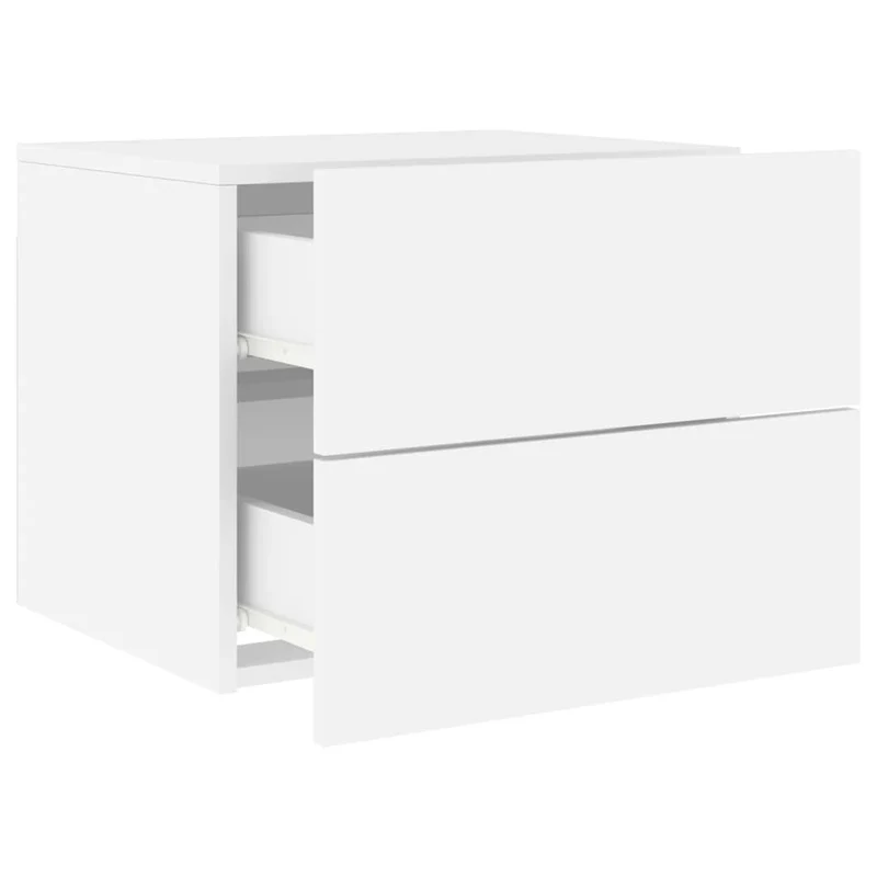 Lot de 2 tables de chevet murales avec lumières LED deux tiroirs bois d'ingénierie blanc DEC036121