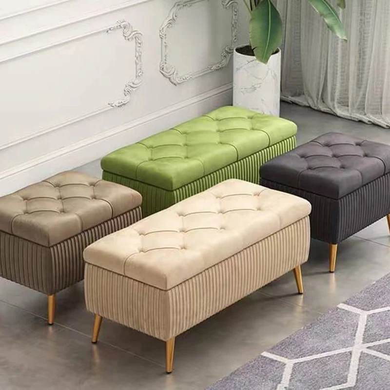 Modern Luxury Flannel Joinery Board Sponge Rectangular Striped Storage Bench Backless For Entryway