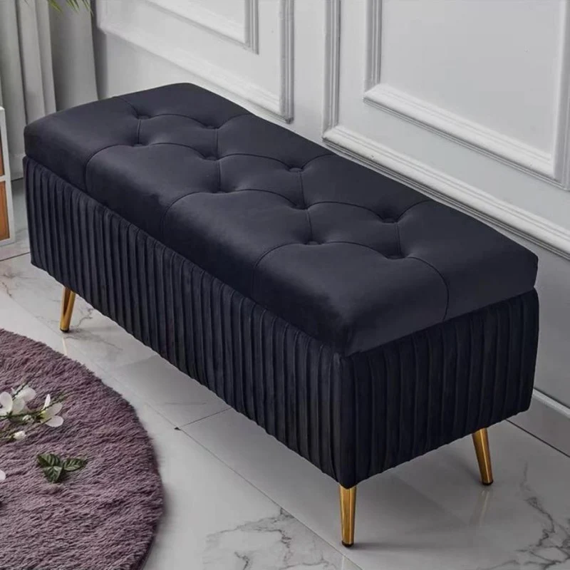 Modern Luxury Flannel Joinery Board Sponge Rectangular Striped Storage Bench Backless For Entryway