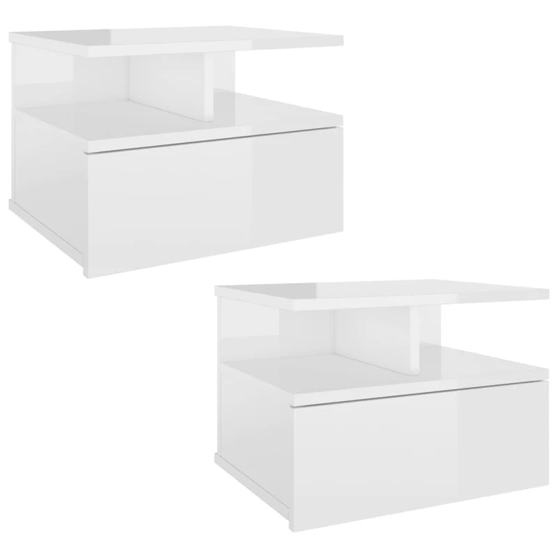 Lot de 2 tables de chevet murale 40 x 31 x 27 cm avec tiroir et étagère en bois ingénierie blanc DEC036003