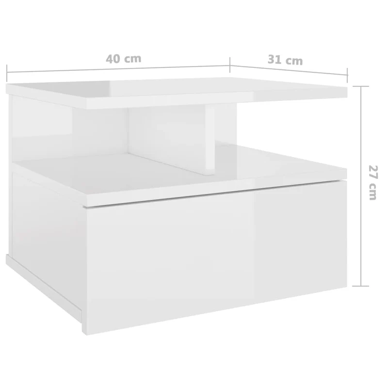 Lot de 2 tables de chevet murale 40 x 31 x 27 cm avec tiroir et étagère en bois ingénierie blanc DEC036003