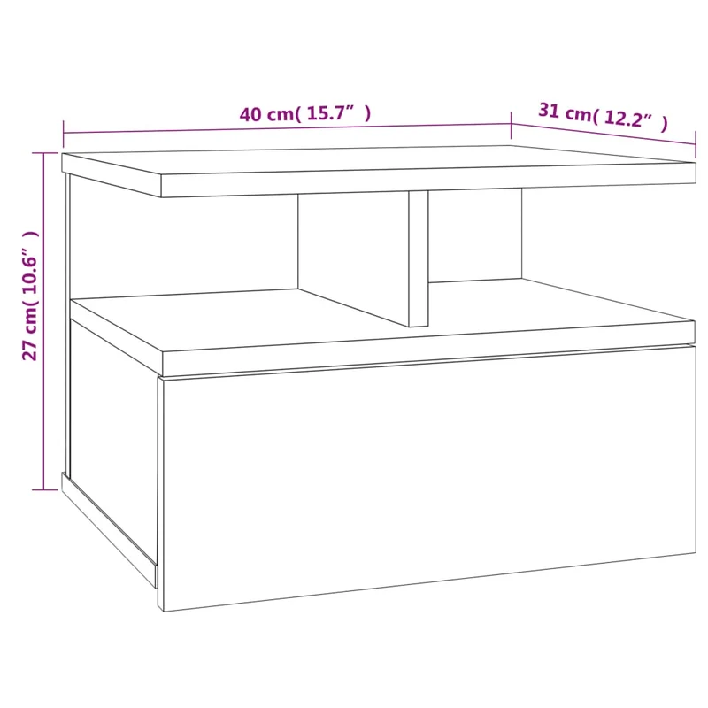 Lot de 2 tables de chevet murale 40 x 31 x 27 cm avec tiroir et étagère en bois d’ingénierie marron DEC035991