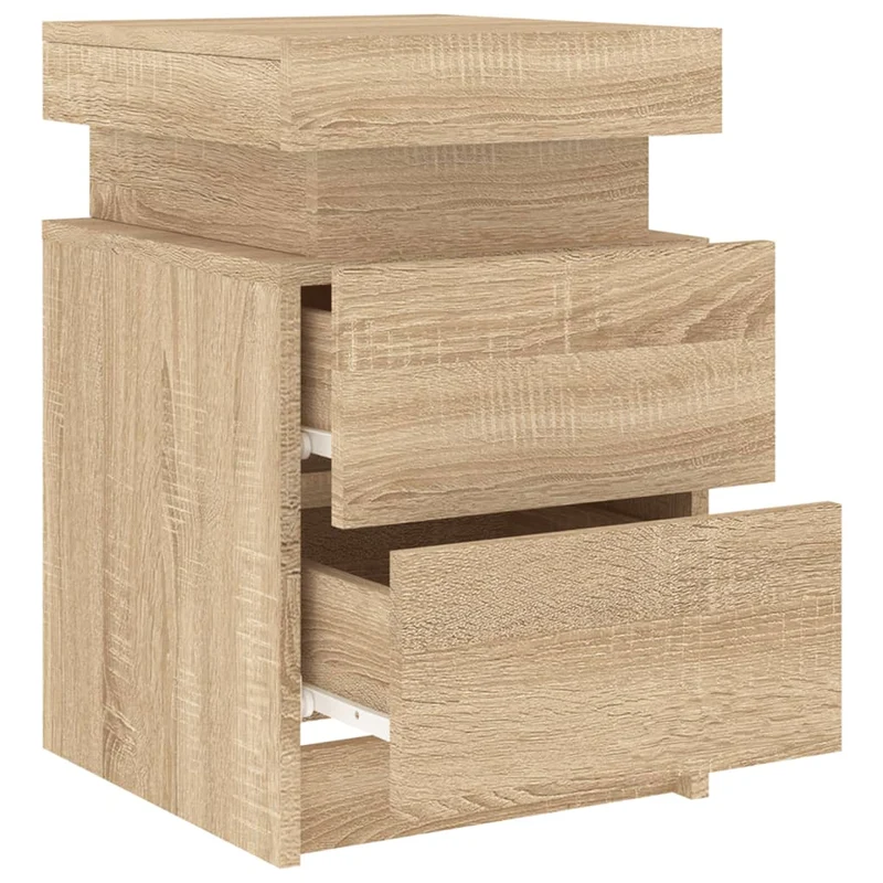 Lot de 2 tables de chevet lumières LED avec deux tiroirs 35 x 39 x 55 cm bois d'ingénierie couleur chêne DEC035968