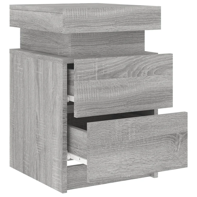 Lot de 2 tables de chevet avec lumières LED et tiroirs 35 x 39 x 55cm bois d'ingénierie gris DEC035942