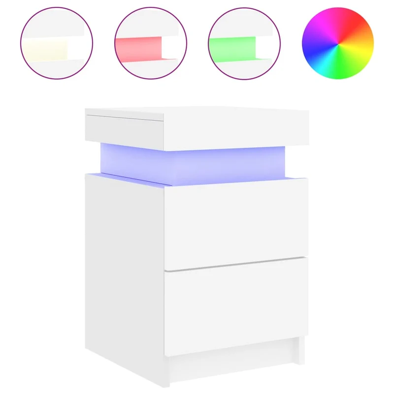Lot de 2 tables de chevet avec lumières LED et tiroirs 35 x 39 x 55 cm bois d'ingénierie blanc DEC035931