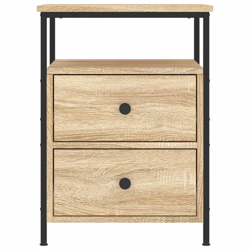 Lot de 2 tables de chevet avec tiroirs et étagère 44 x 45 x 60cm bois d'ingénierie couleur chêne et fer DEC035893