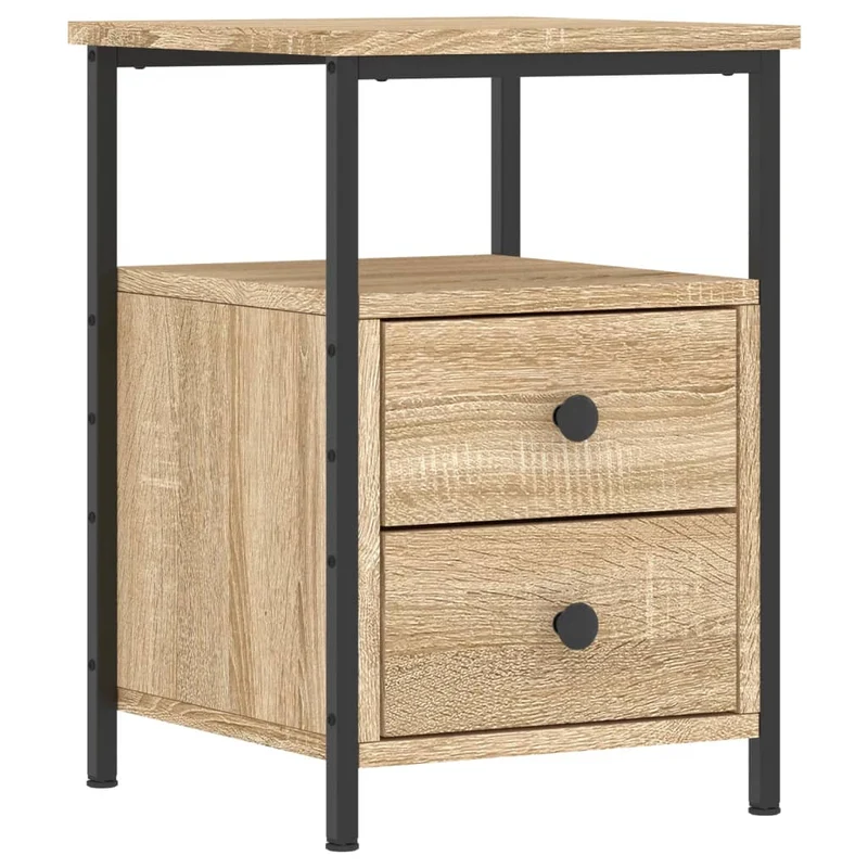 Lot de 2 tables de chevet avec tiroirs et étagère 34 x 35,5 x 50cm bois ingénierie couleur chêne et fer DEC035870