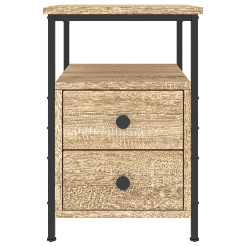 Lot de 2 tables de chevet avec tiroirs et étagère 34 x 35,5 x 50cm bois ingénierie couleur chêne et fer DEC035870