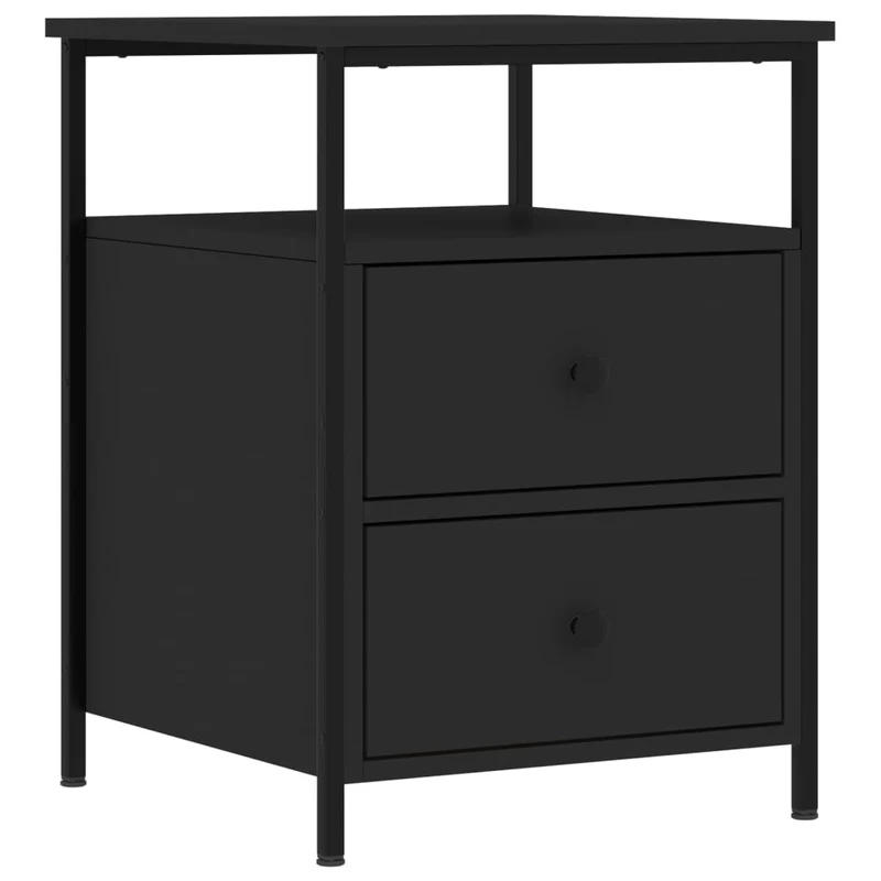 Lot de 2 tables de chevet avec tiroirs et étagère 44 x 45 x 60 cm bois d’ingénierie et fer noir DEC035600