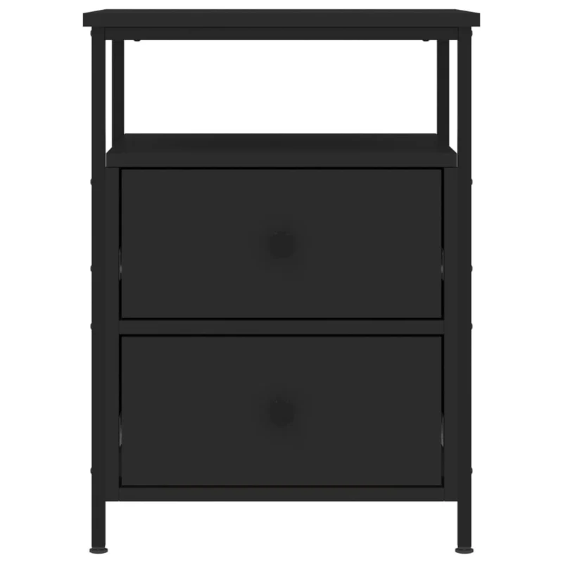 Lot de 2 tables de chevet avec tiroirs et étagère 44 x 45 x 60 cm bois d’ingénierie et fer noir DEC035600