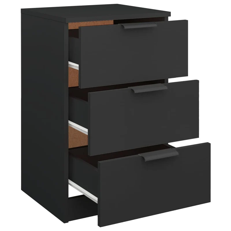 Lot de 2 tables de chevet avec 3 tiroirs 40 x 36 x 65 cm bois d'ingénierie noir DEC035570