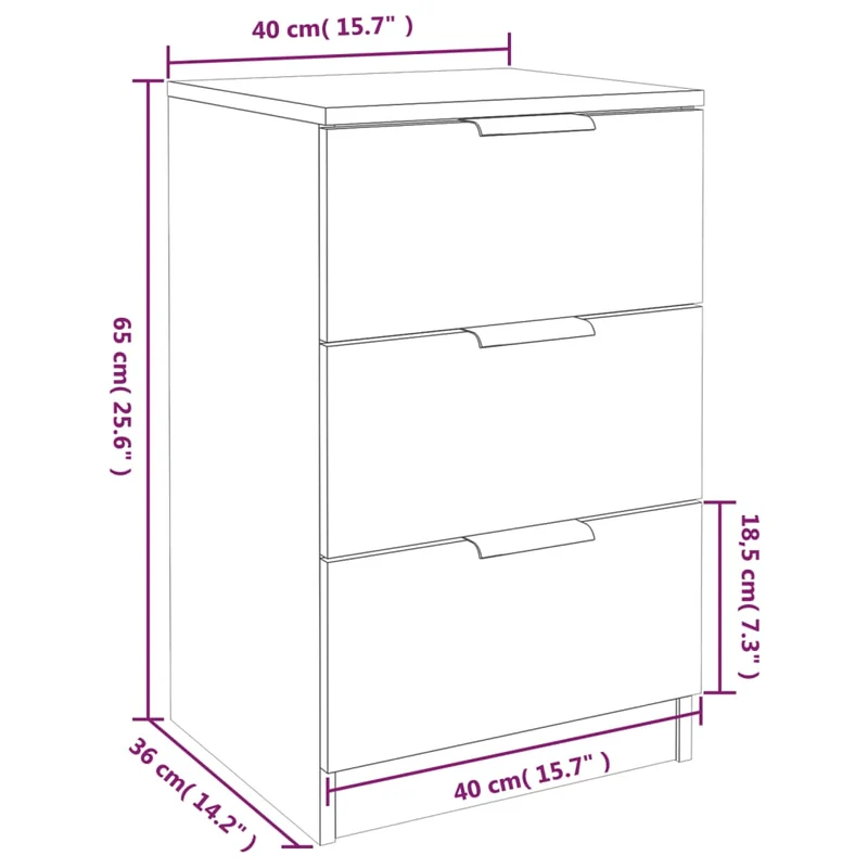 Lot de 2 tables de chevet avec 3 tiroirs 40 x 36 x 65 cm bois d'ingénierie noir DEC035570
