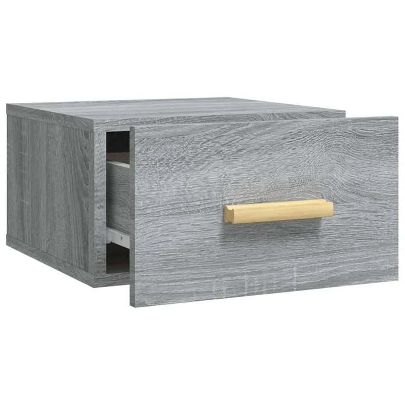 Table de chevet murale avec tiroir 35 x 35 x 20 cm en bois d'ingénierie gris DEC034327