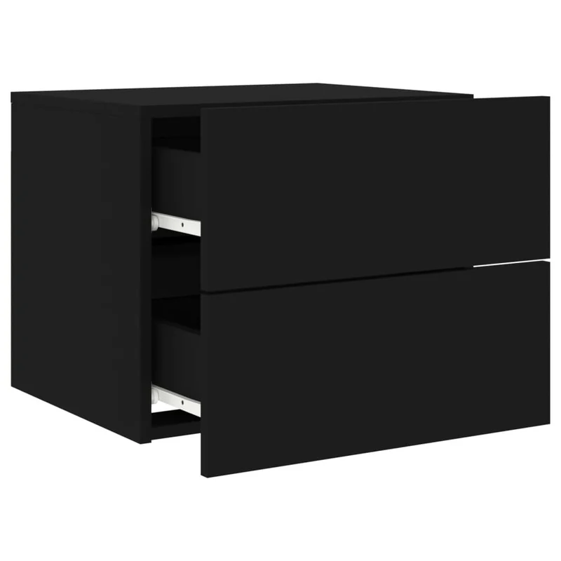Table de chevet murale avec lumières LED et deux tiroirs 50 x 39 x 41 cm bois d'ingénierie noir DEC034202