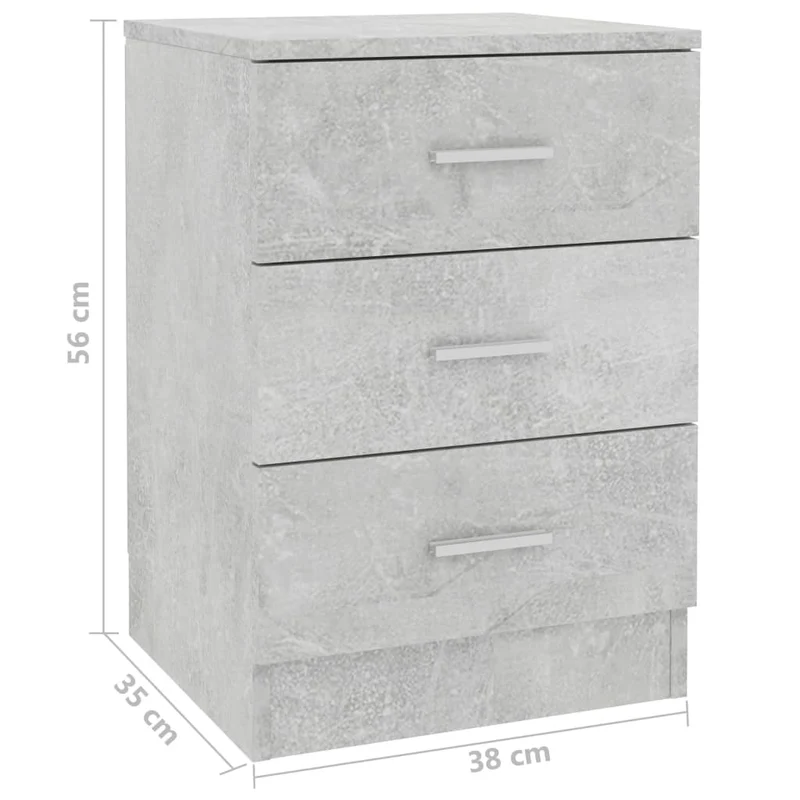 Table de chevet avec 3 tiroirs 38 x 35 x 56 cm bois d'ingénierie gris DEC033969