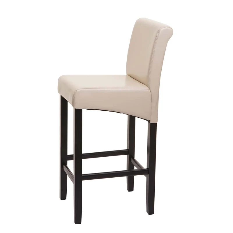 Tabouret de bar chaise haute de bar pieds en bois foncé assise en synthétique crème 04_0001237