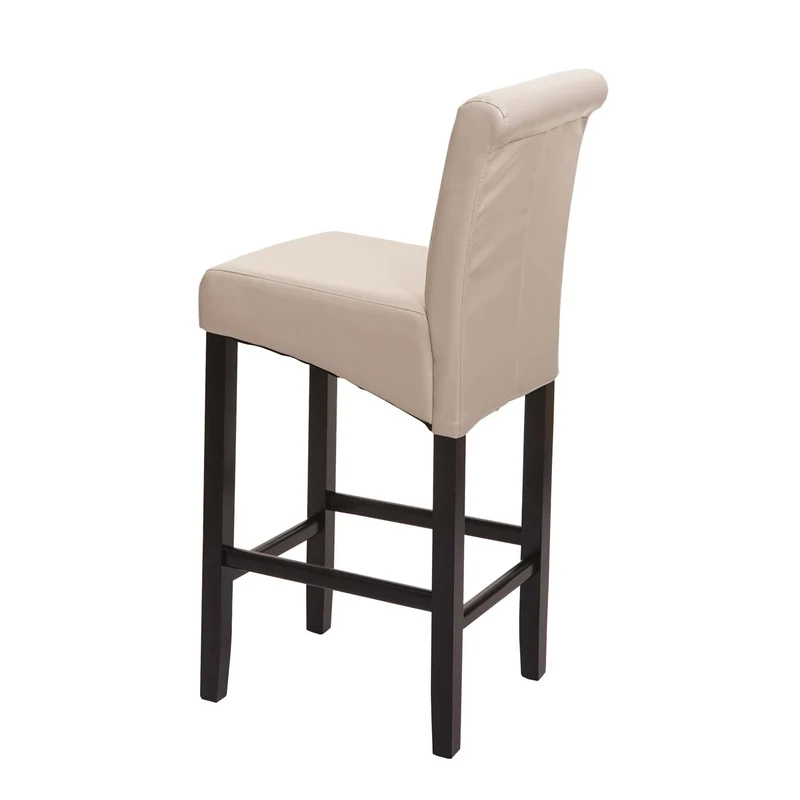 Tabouret de bar chaise haute de bar pieds en bois foncé assise en synthétique crème 04_0001237