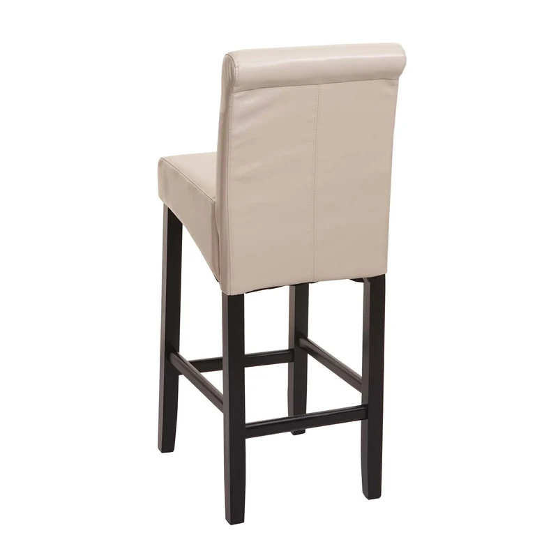 Tabouret de bar chaise haute de bar pieds en bois foncé assise en synthétique crème 04_0001237