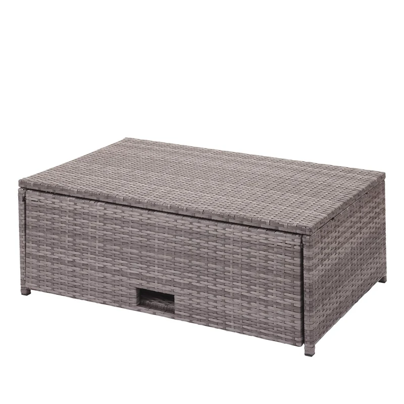 Salon de jardin en polyrotin pour balcon jardin terrasse canapé table basse pouf compartiment de rangement gris coussins gris foncé 04_0004234