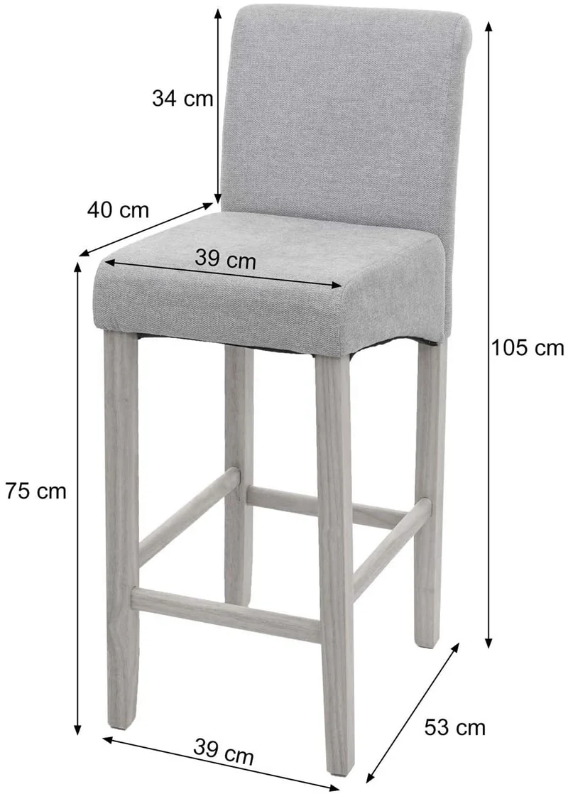 Lot de 2 tabourets de bar en tissu motif écriture gris pieds clairs avec repose pieds TDB04075