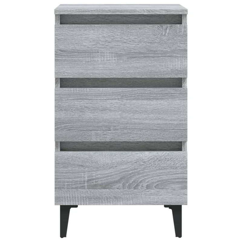 Table de chevet 3 tiroirs avec pieds en métal 40 x 35 x 69 cm bois d'ingénierie gris DEC033257