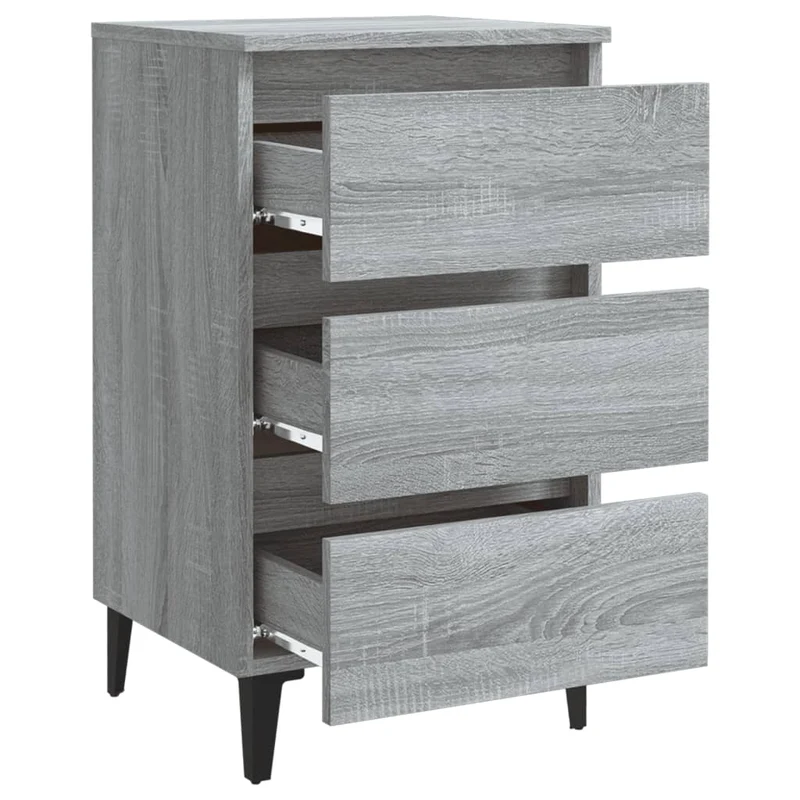Table de chevet 3 tiroirs avec pieds en métal 40 x 35 x 69 cm bois d'ingénierie gris DEC033257