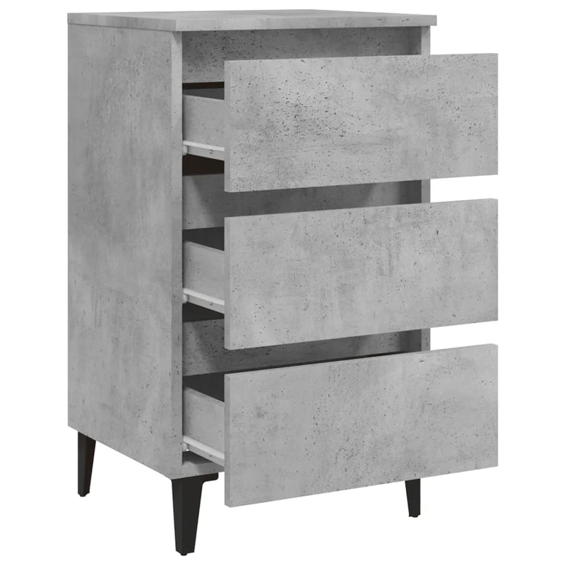 Table de chevet 3 tiroirs avec pieds en métal 40 x 35 x 69 cm bois d'ingénierie gris DEC033248