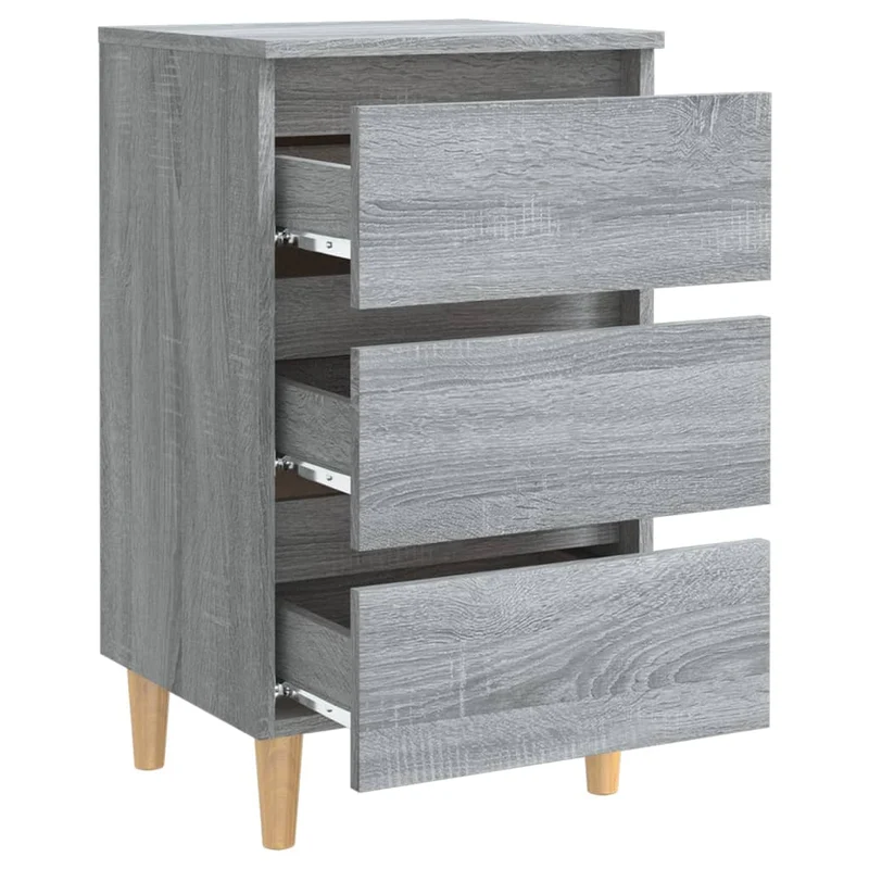 Table de chevet 3 tiroirs avec pieds en bois 40 x 35 x 69 cm bois d'ingénierie gris DEC033225