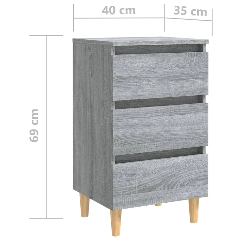 Table de chevet 3 tiroirs avec pieds en bois 40 x 35 x 69 cm bois d'ingénierie gris DEC033225