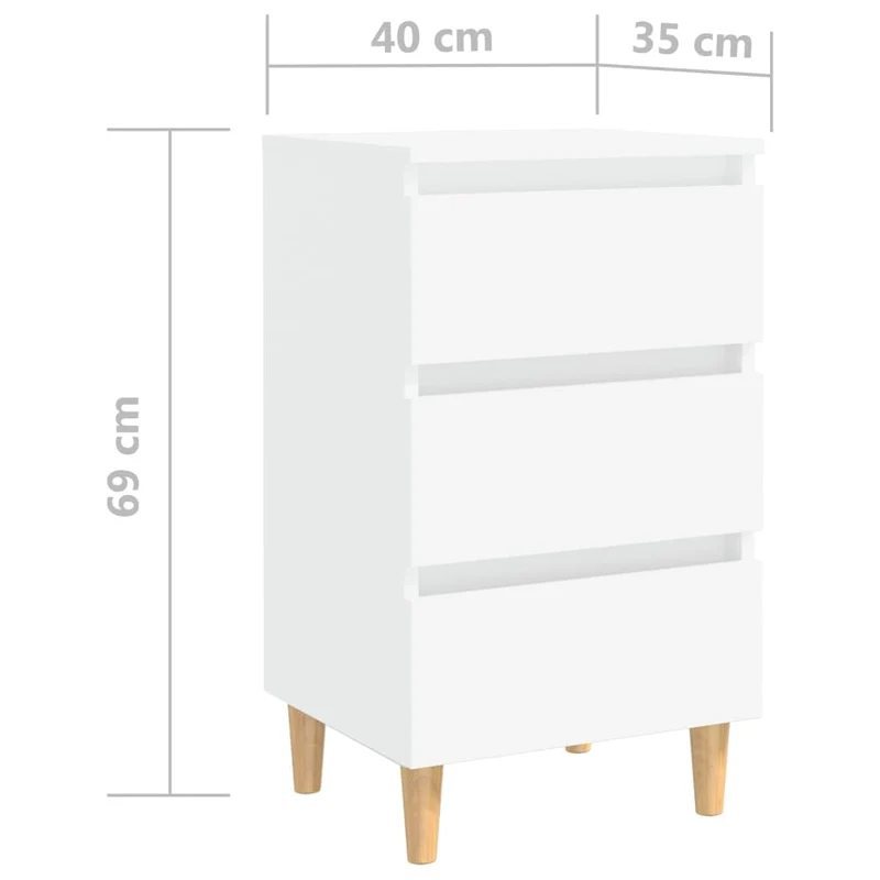 Table de chevet 3 tiroirs avec pieds en bois 40 x 35 x 69 cm bois d'ingénierie blanc DEC033219