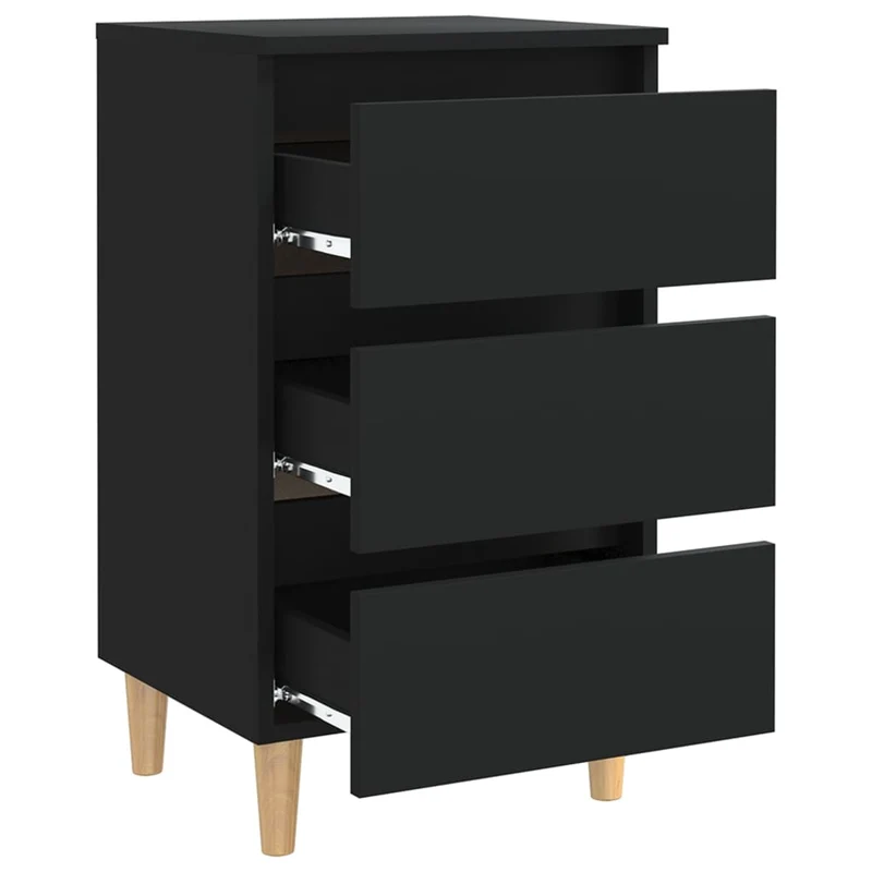 Table de chevet 3 tiroirs avec pieds en bois 40 x 35 x 69 cm bois d'ingénierie noir DEC033216
