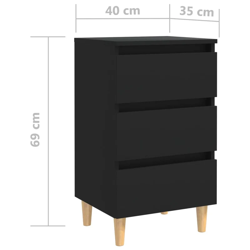 Table de chevet 3 tiroirs avec pieds en bois 40 x 35 x 69 cm bois d'ingénierie noir DEC033216
