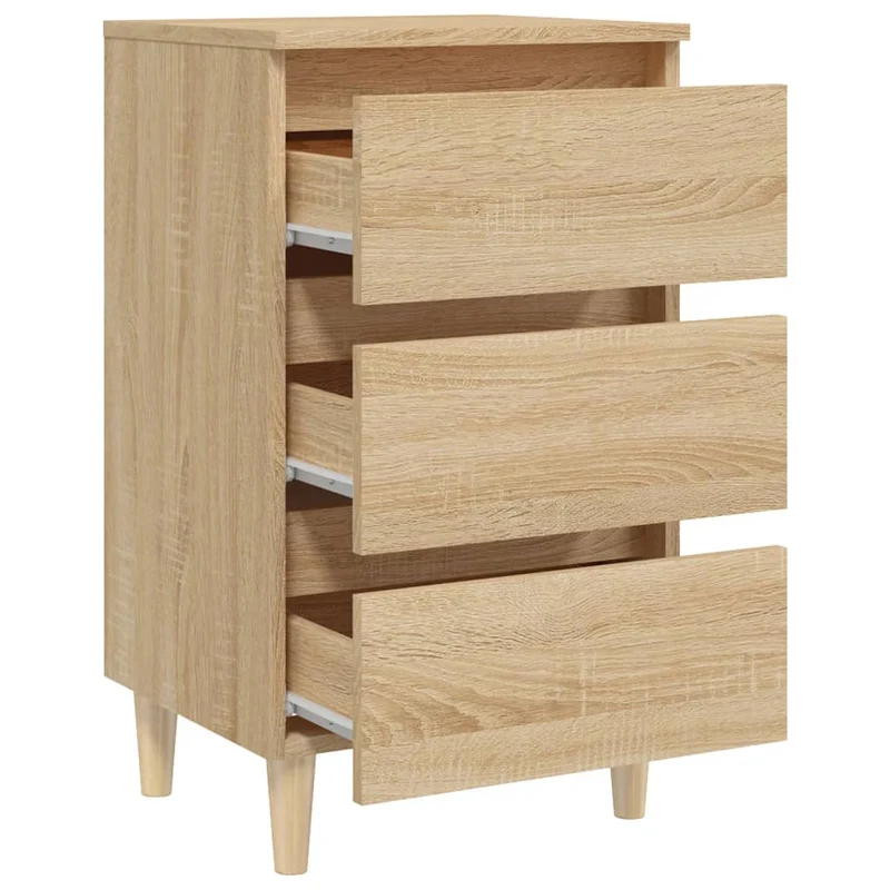 Table de chevet 3 tiroirs avec pieds en bois 40 x 35 x 69 cm bois d'ingénierie couleur chêne DEC033209