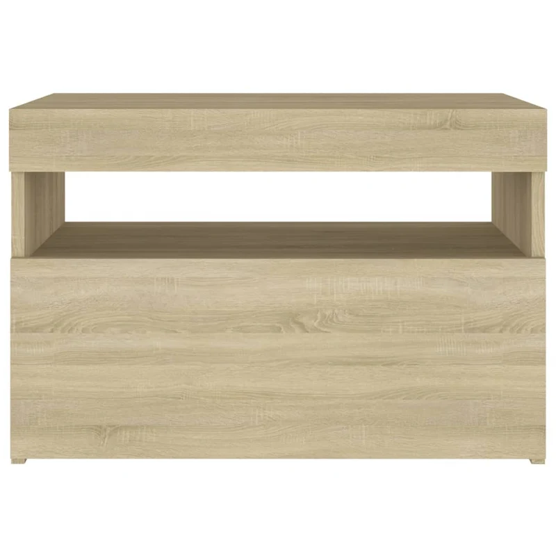 Table de chevet avec lumières LED et compartiment de rangement 60 x 35 x 40 cm bois d'ingénierie couleur chêne DEC033187