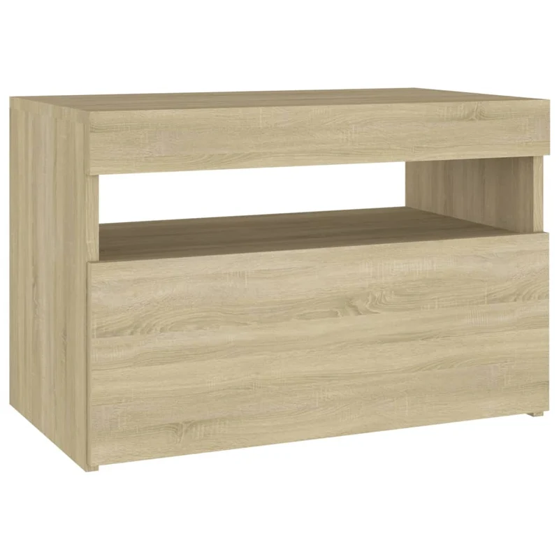 Table de chevet avec lumières LED et compartiment de rangement 60 x 35 x 40 cm bois d'ingénierie couleur chêne DEC033187