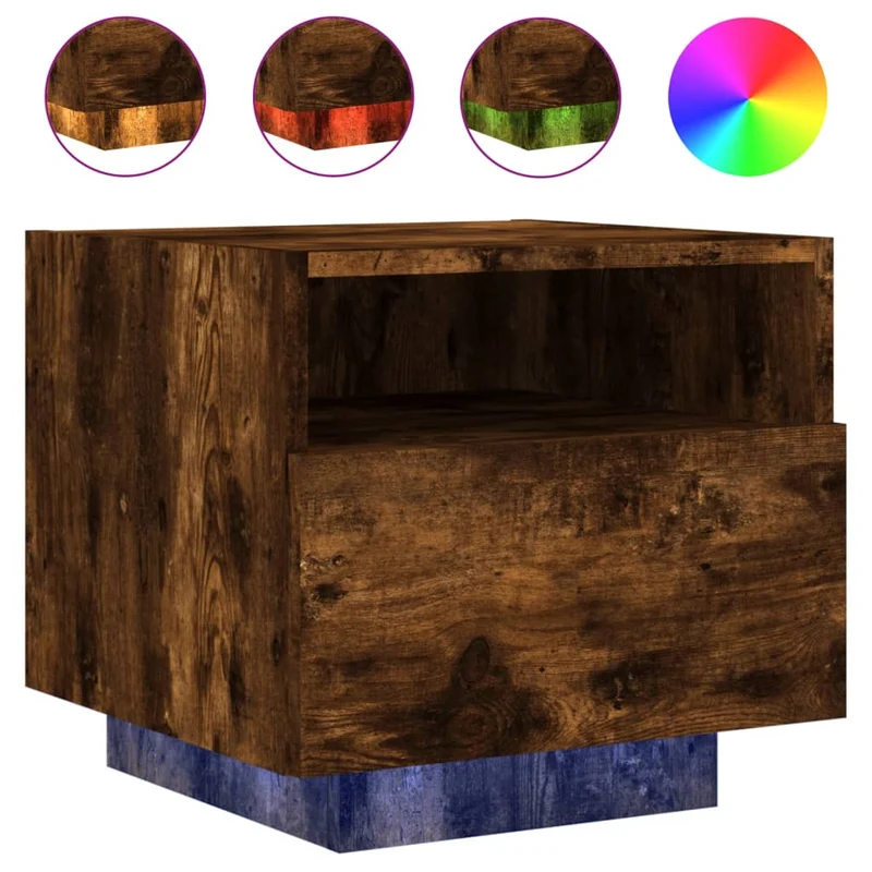 Table de chevet avec lumières LED et tiroir 40 x 39 x 37 cm bois d'ingénierie marron DEC033175