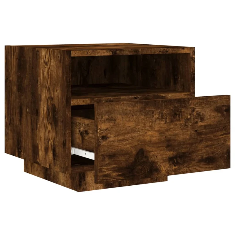 Table de chevet avec lumières LED et tiroir 40 x 39 x 37 cm bois d'ingénierie marron DEC033175