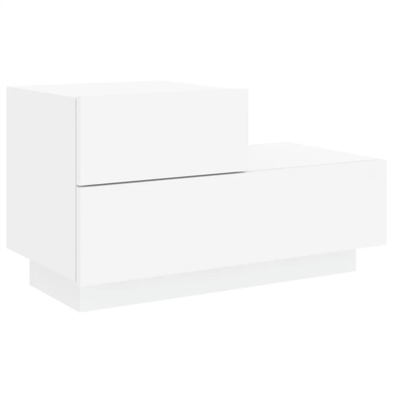 Table de chevet avec lumières LED avec espace de rangement 70 x 36 x 40,5 cm en bois d'ingénierie blanc DEC033172